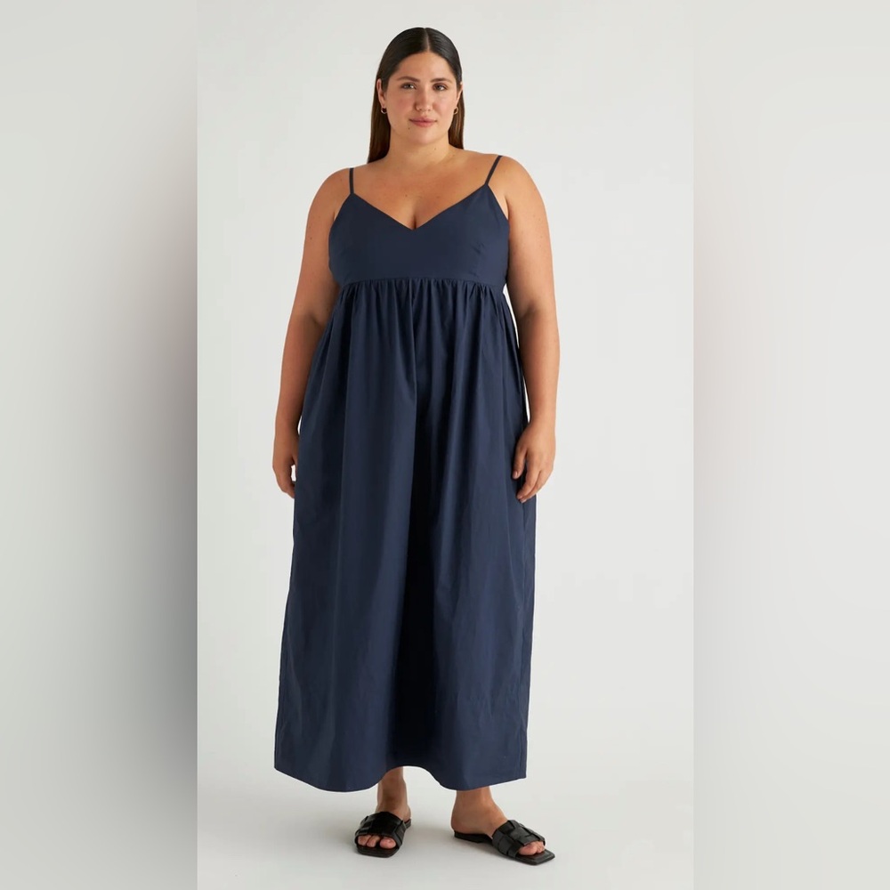 Navy blue 100% Organic Cotton Maxi Dress with spaghetti straps and pockets NWT